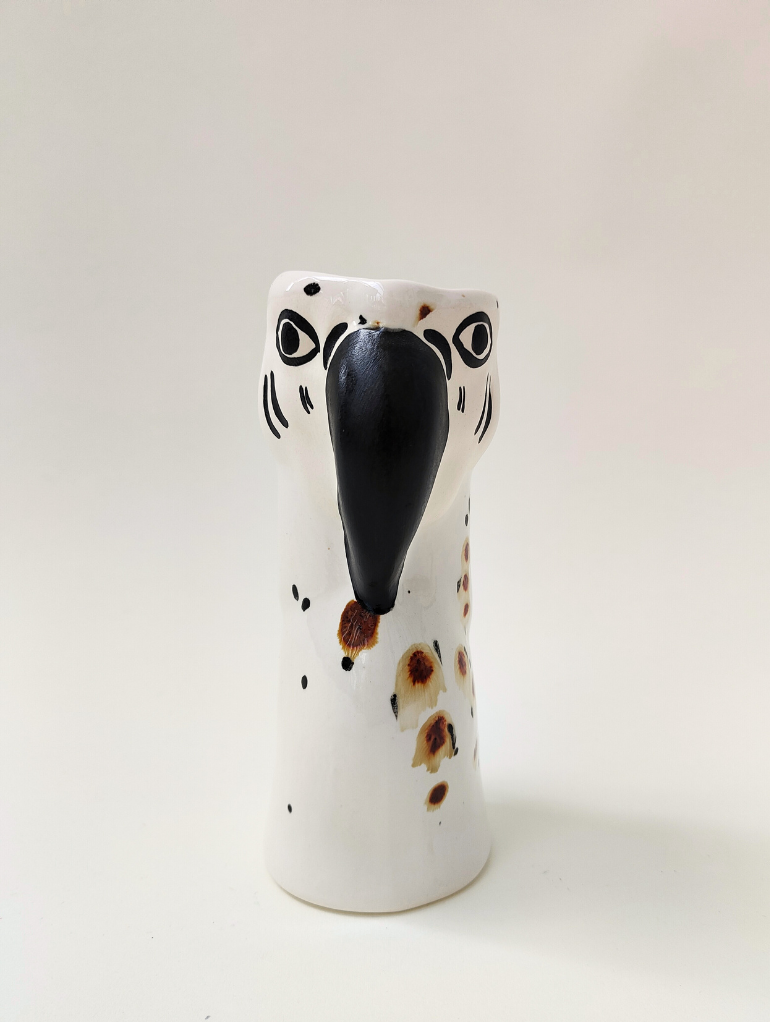 Papukaija-maljakko – Valkoinen/Ruskea pilkku